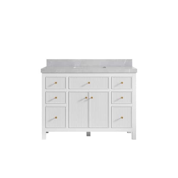 Willow Collections Sonoma 48 in. W x 22 in. D x 36 in. H Bath Vanity in White with 2" Pearl Gray Quartz Top