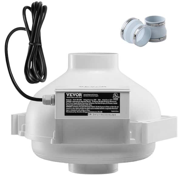 4 in. to 4.5 in. Radon Mitigation Fan System, Quiet 190 CFM Radon Mitigation Kit with 2-Couplers, Waterproof Radon Fan