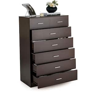 Espresso 7-Drawers 31.5 in. Dresser Wooden Chest of Drawers with Metal Handles Guide Rails