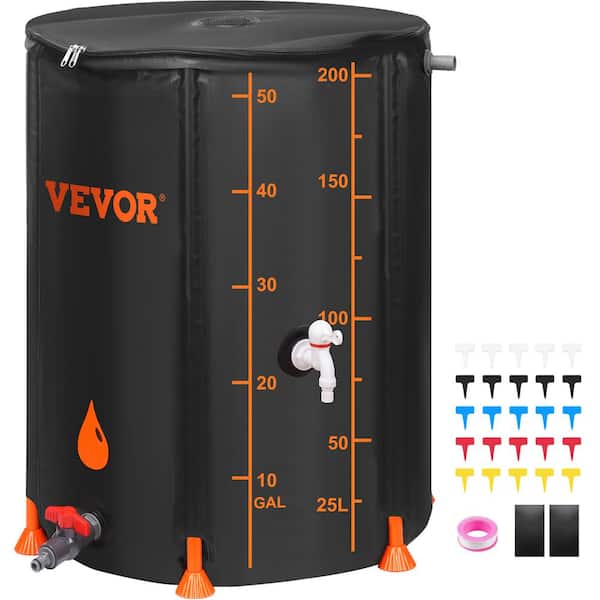 VEVOR 53 Gal. Portable Water Tank 1000D PVC Rain Barrel to Collect Rainwater from Gutter Water Storage Container for Garden
