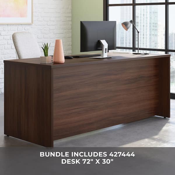 OFFICE WORKS BY SAUDER Affirm 71.102 in. x 30 in. D Noble Elm Desk with (2 Assembled) 2-Drawer Mobile File Cabinets