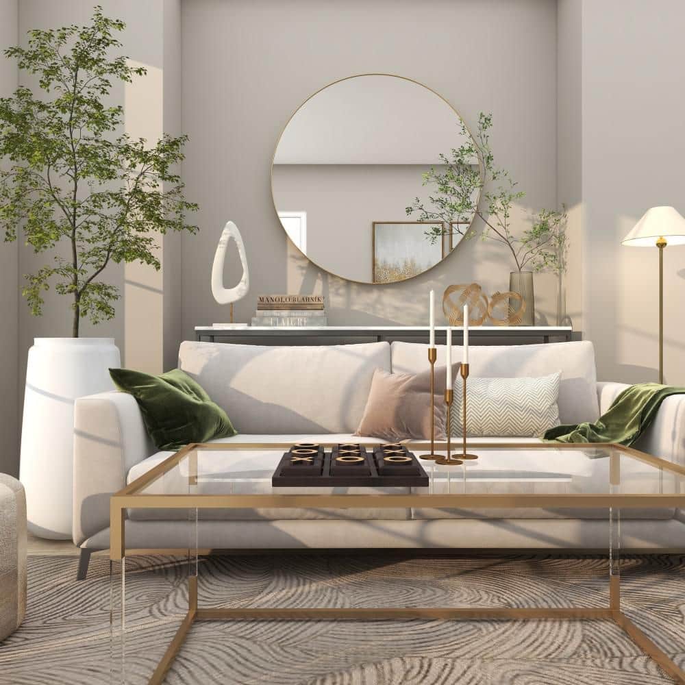 Chelsea Grove 42" Round Gold Wood Wall Mirror