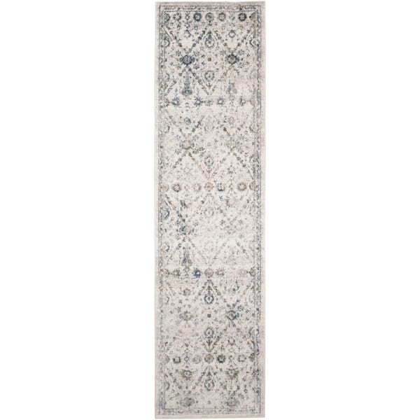 Nourison Astra Machine Washable Ivory Blue 2 ft. x 8 ft. Distressed Traditional Runner Area Rug