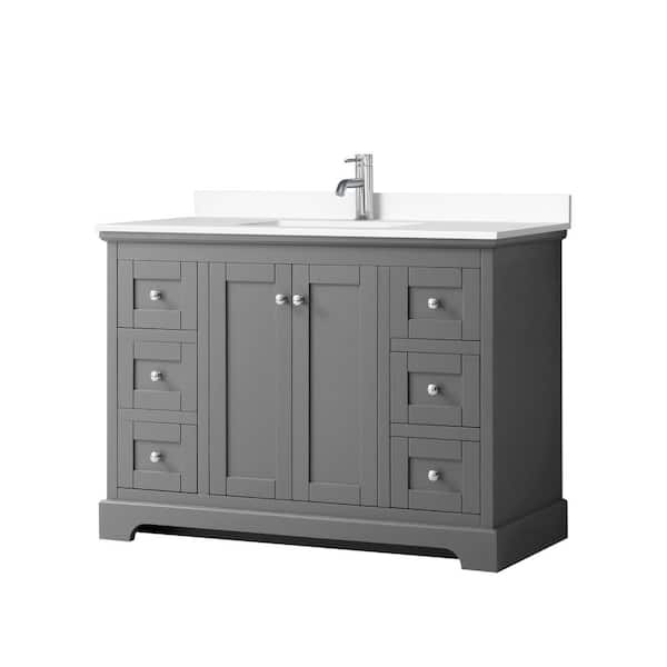 Wyndham Collection Avery 48 in. W x 22 in. D Single Vanity in Dark Gray with Cultured Marble Vanity Top in White with White Basin