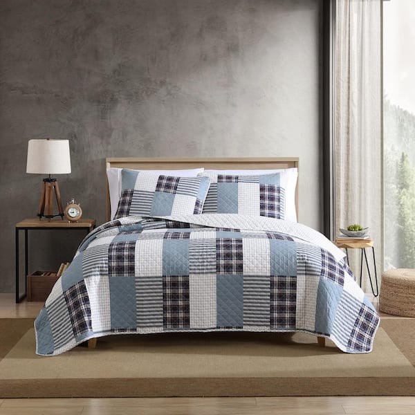 Eddie Bauer Camano Island 3-Piece Purple Plaid Cotton King Quilt Set