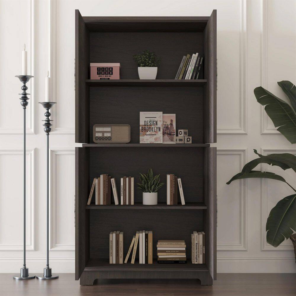 67.4 in. Brown Carved Wood Sideboard with Hollow-Carved Design, 2 Tiers, 4 Acrylic Mirror Doors & Adjustable Shelves price history on PriceWatchPro