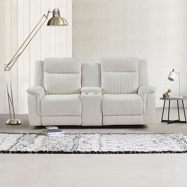 Lazzara Gabi 75 in W Microfiber Fabric 2-Seater Manual Double Reclining Love Seat with Center Console in Beige