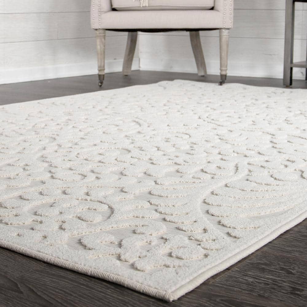 Natural Floral Rectangular Synthetic Indoor/Outdoor Rug