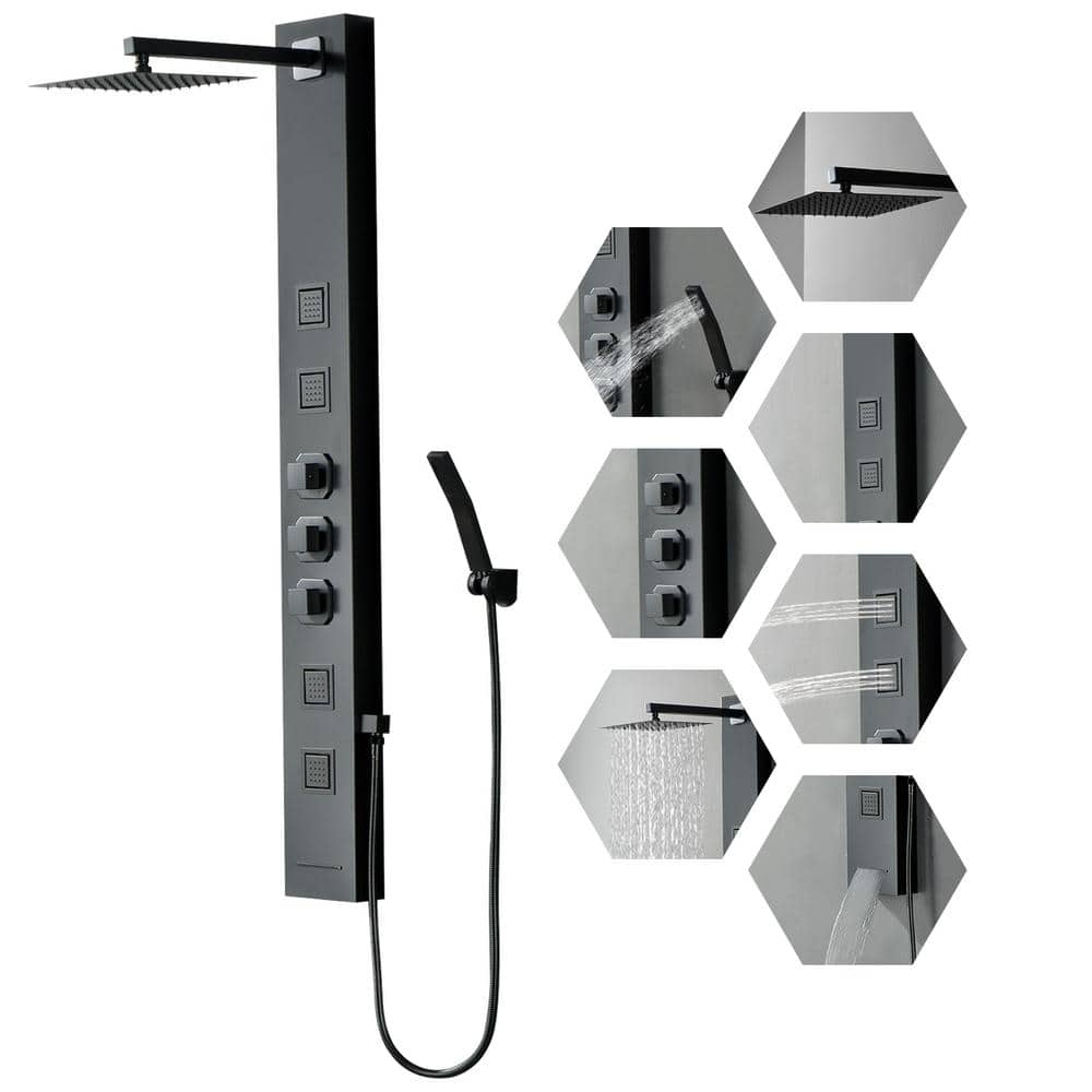 4-in-1, 4-Jet Shower Panel Tower System with Rainfall Waterfall Shower Head, and Massage Body Jets in Matte Black price history on PriceWatchPro