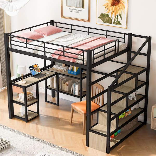 Harper & Bright Designs Black Metal Frame Full Size Loft Bed with ...