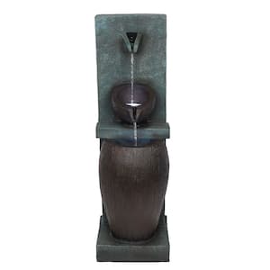 32 in. 3-Tier Jar Waterfall Floor Fountain with Cool White LED Lights