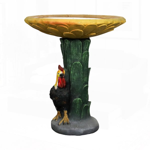 23"H Concrete Pedestal Bird Bath with Sunflower Bowl, Outdoor Birdbath for Garden, Patio, Lawn, Yard Decoration