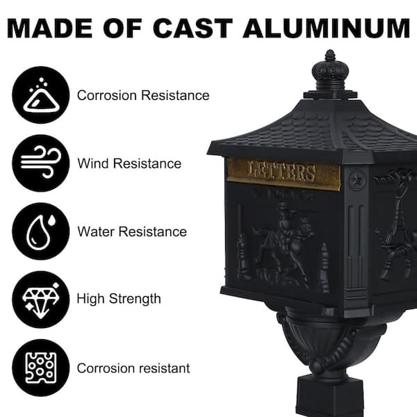 Tatayosi Black Cast Aluminum Mail Box, Outdoor Patio Garden Decor