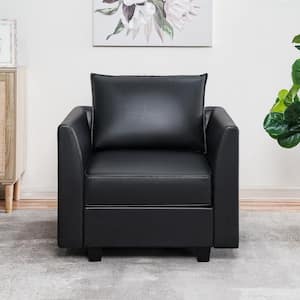 35.43 in. Faux Leather Modern Accent Chair with Storage for Sectional Sofa in. Living Room in Black