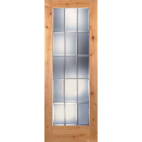 Feather River Doors 30 in. x 80 in. 15 Lite Unfinished Knotty Alder Clear Bevel Zinc Woodgrain Interior Door Slab