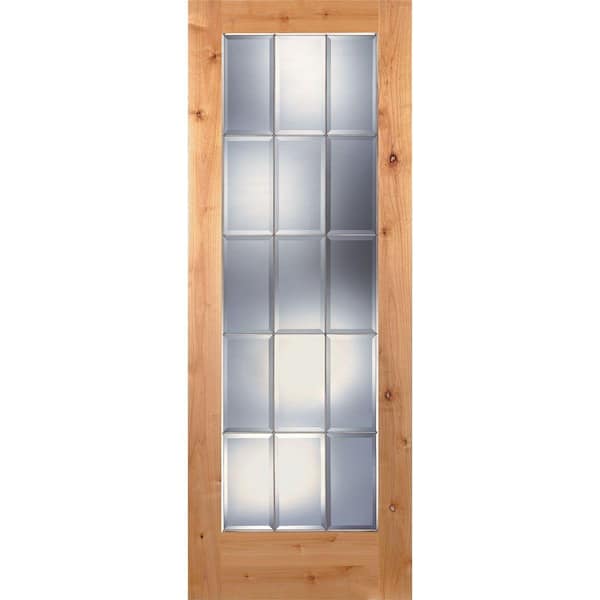 Feather River Doors 36 in. x 80 in. 15 Lite Unfinished Knotty Alder Clear Bevel Zinc Woodgrain Interior Door Slab