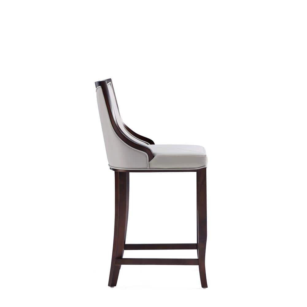 Set of 3 Light Grey Faux Leather and Walnut Wood Barstools