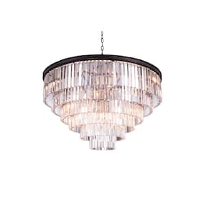 Timeless Home 44 in. L x 44 in. W x 32 in. H 33-Light Matte Black Transitional Chandelier with Clear Crystal