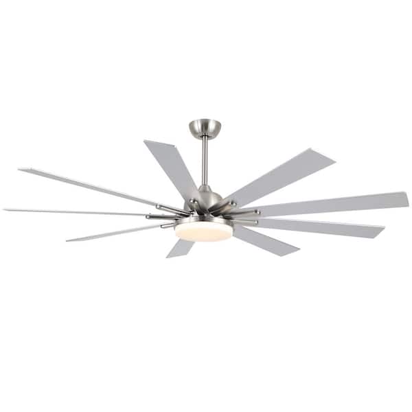PUDO 72 in. Integrated LED Indoor Silver Ceiling Fan Lighting with Timer and Dimmable