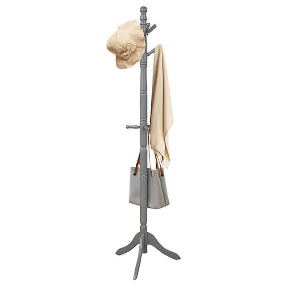 Gray Freestanding Coat Racks Coatstands with 9-Hooks and Adjustable Height for Entryway or Bedroom