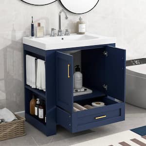 Ami 30 in. W x 18 in. D x 31.5 in. H Freestanding Bath Vanity in Blue With White Resin Top (Double-sided Storage Shelf)