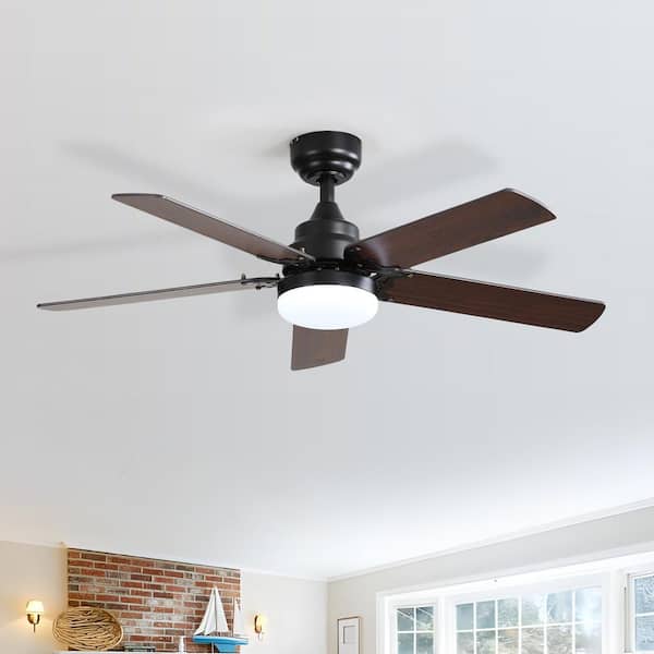 42 in. Indoor Integrated LED Black Ceiling Fan with Light Kit and Remote Control for Bedroom or Living Room