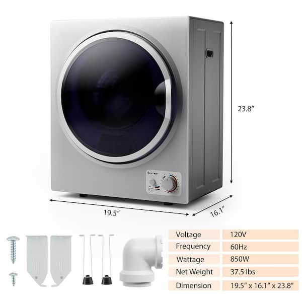 110V Electric Compact Tumble Dryer Wall Mounted Portable Clothes Dryer with Stainless Steel Tub Silver