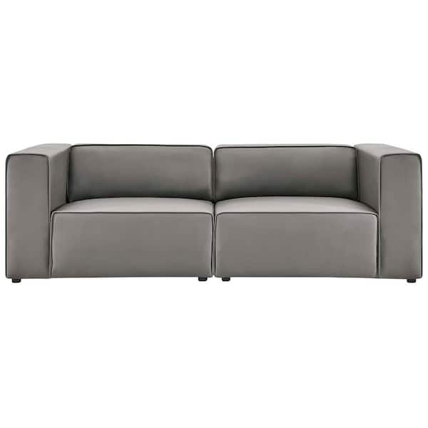 MODWAY Mingle 2-Piece Gray Faux Leather 2-Seats Rectangle Symmetrical  Sectionals Sofa Loveseat EEI-4788-GRY