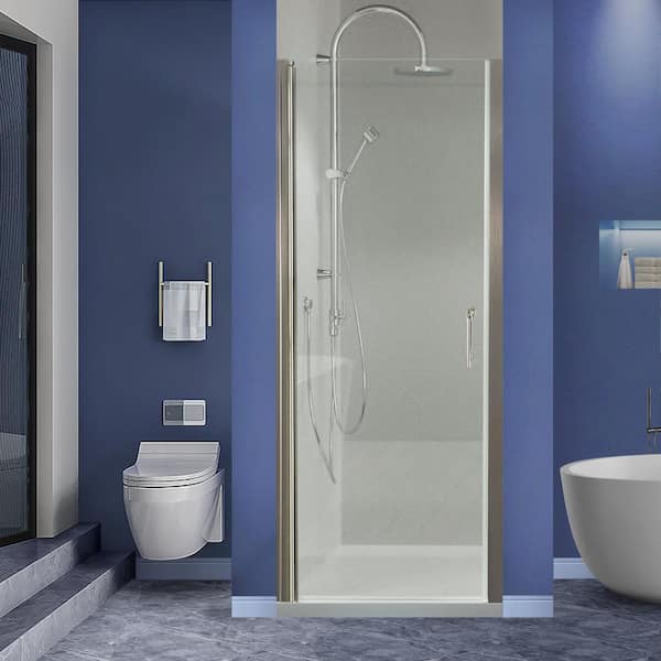 Lonni 30-31.5 in. W x 72 in. H Brushed Nickel Frameless Pivot Shower Door with 1/4 in Thick Clear Tempered Glass