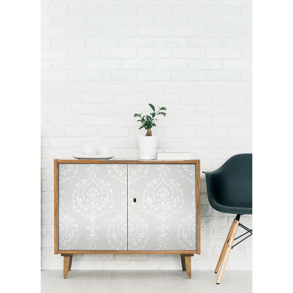 Grey Damask Self-Adhesive Repositionable Wallpaper Roll