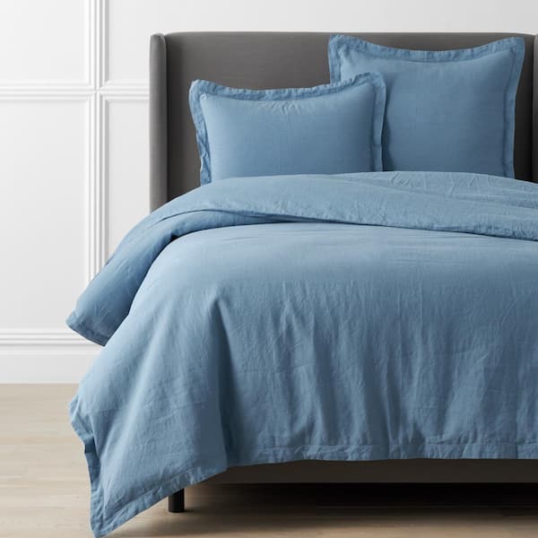 The Company Store Legends Hotel Relaxed Shadow Blue Queen Linen Duvet Cover