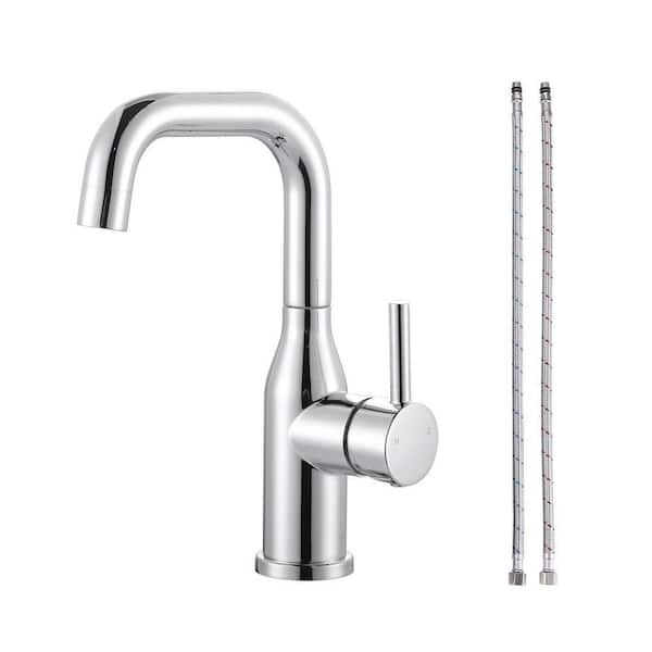 1-Hole Single Handle Bar Faucet Stainless Steel with Deckplate for Kitchen, Bar or Bathroom in Polished Chrome