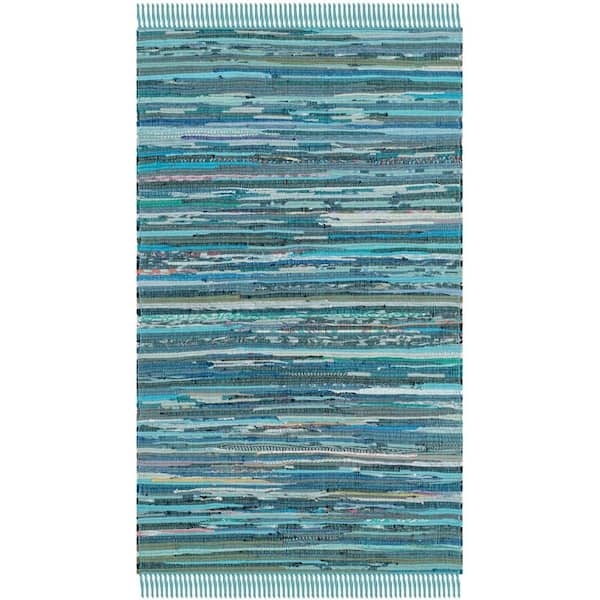 SAFAVIEH Rag Rug Blue/Multi Doormat 3 ft. x 4 ft. Gradient Striped Area Rug