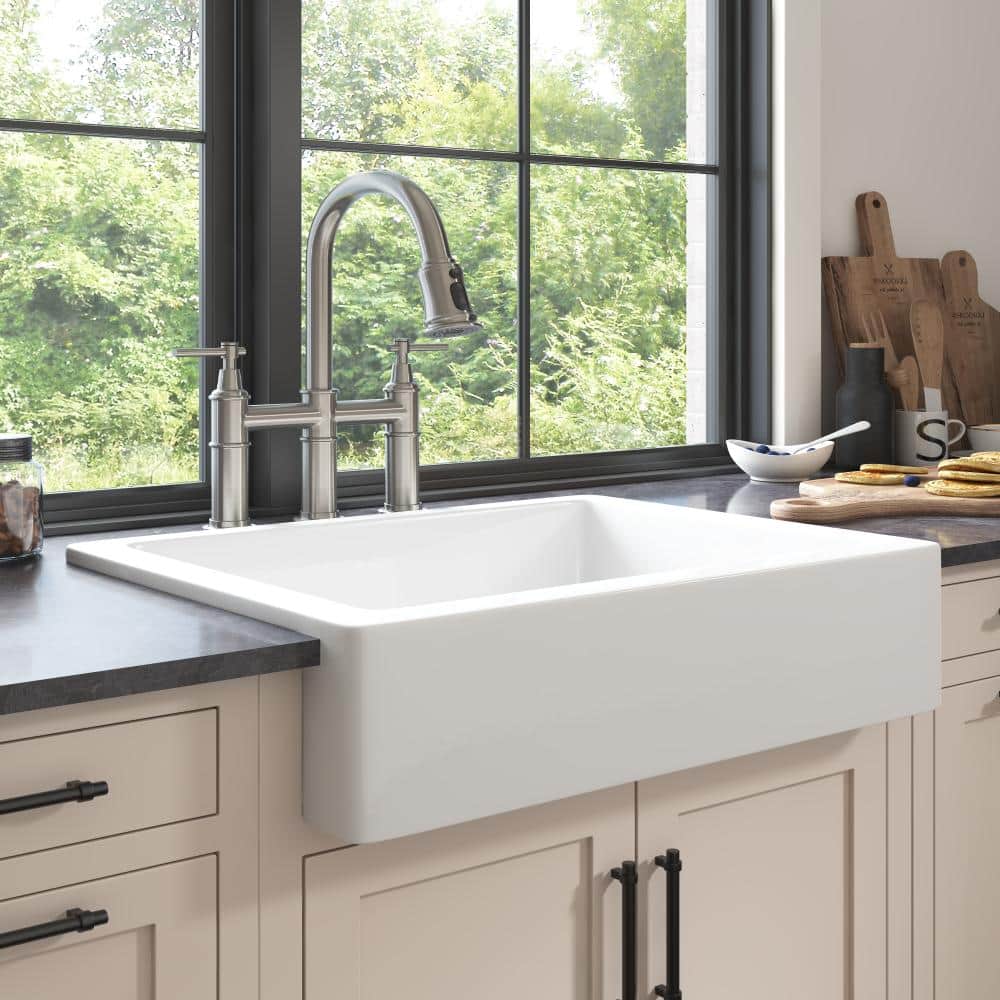 "24""x19"" White Ceramic Farmhouse Apron Front Kitchen Sink, Deep Single Bowl Design" price history on PriceWatchPro