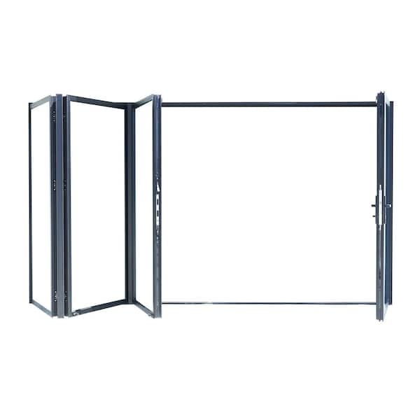 TEZA DOORS Teza 85 Series 144 in. x 80 in. Matte Black 1 Right 3 Left Folding Aluminum Bi-Fold Patio Door
