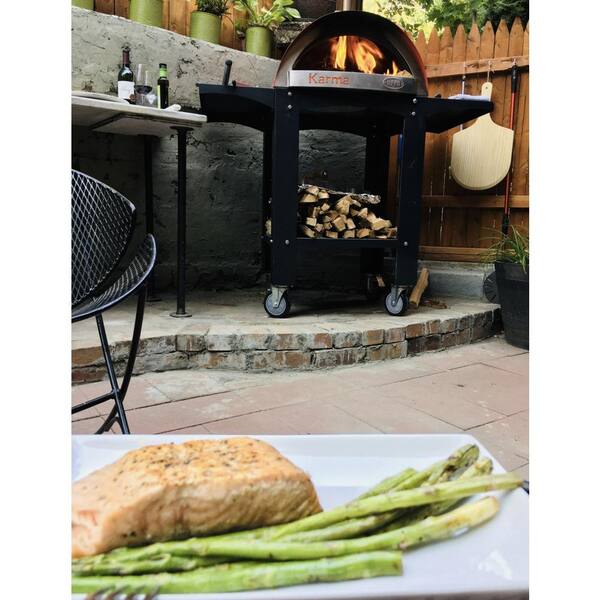 WPPO Karma 25 in. Wood Fired Outdoor Pizza Oven in Black with Black Stand  on 4 Casters and Side Shelf WKK-01S-WS-Bk - The Home Depot