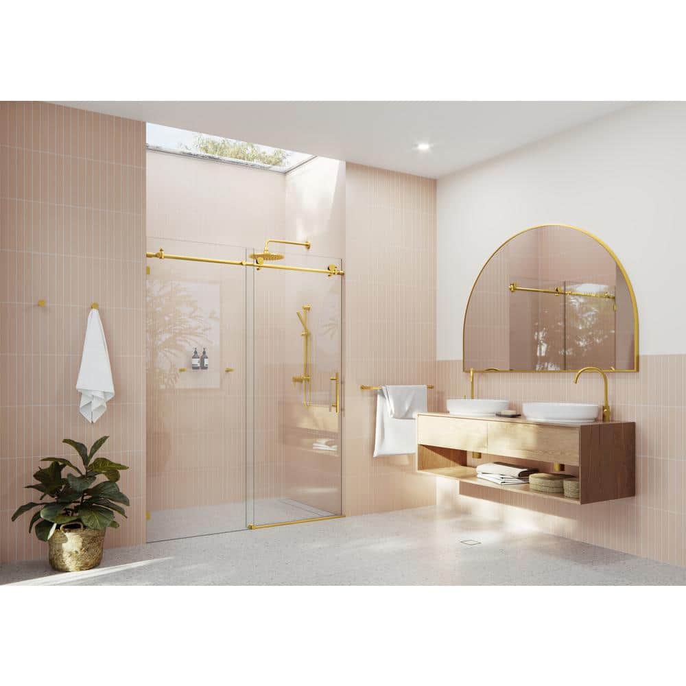 Satin Brass and Clear Glass Frameless Sliding Shower Door