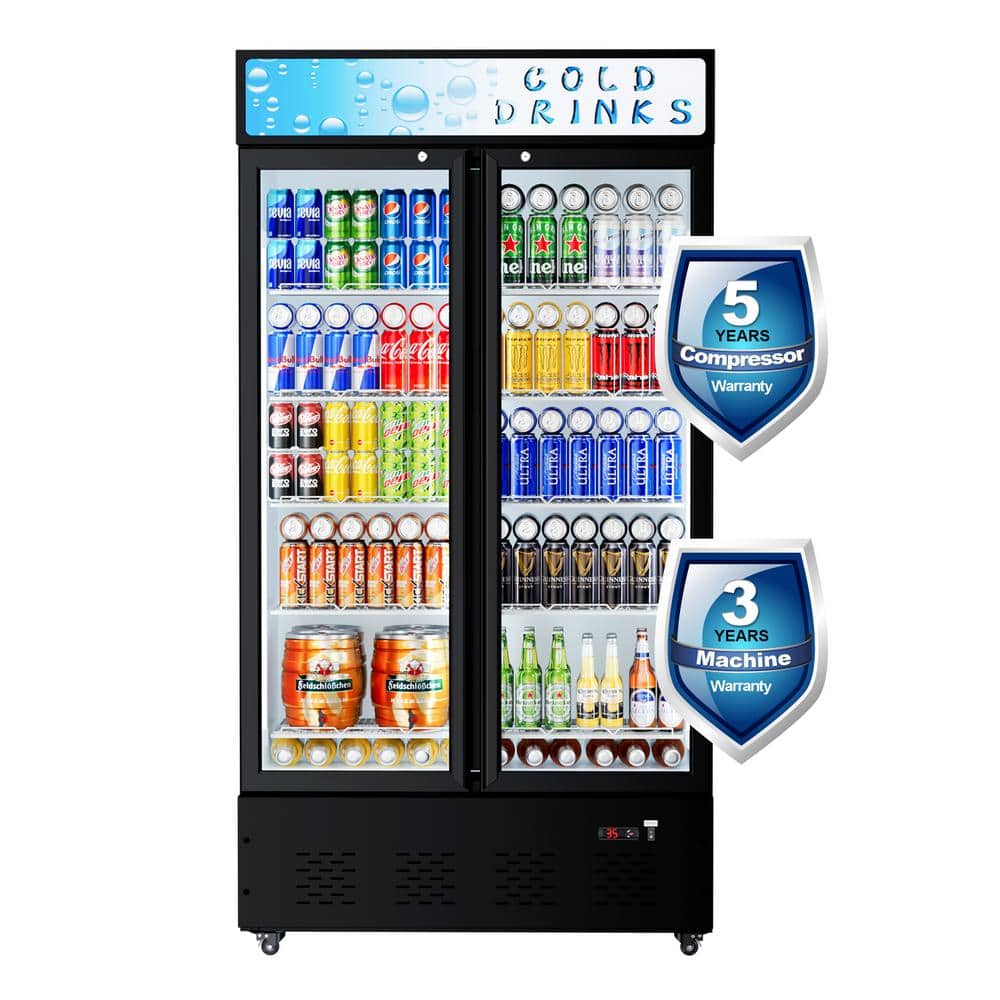 41 in. 30 cu. ft. Foot Commercial Upright Display Refrigerator 2 Glass Door Beverage Refrigerator (Black)