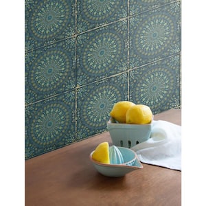 Mandala Boho Tile Navy Blue and Dandelion Rustic Paper Strippable Roll (Covers 56.05 sq. ft.)