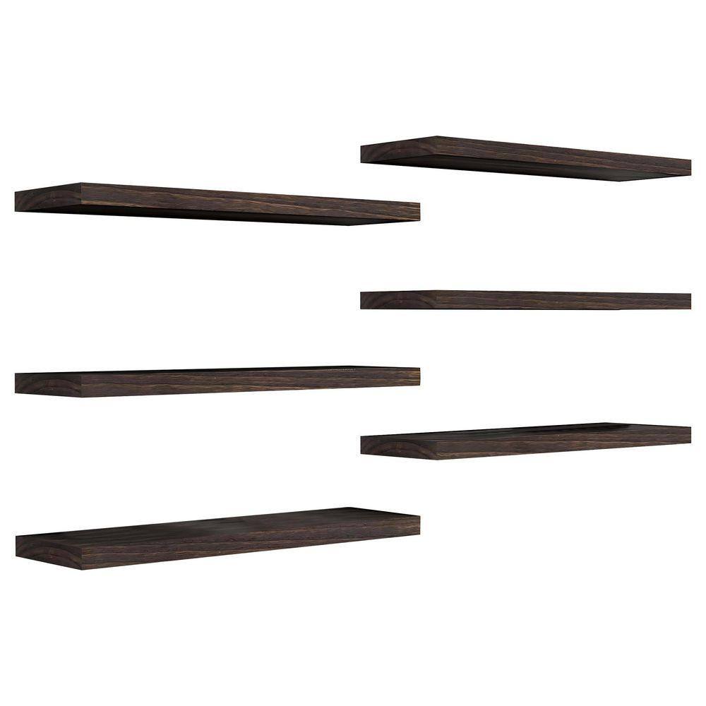 Set of 6 23.60 in. W x 6 in. D Brown Solid Wood Floating Shelves
