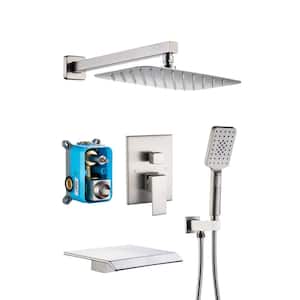 Mondawell Single-Handle 3-Spray 12 in. x 8 in. Wall Mount Rain Dual Shower Heads Handheld, Spout, Valve in Nickel