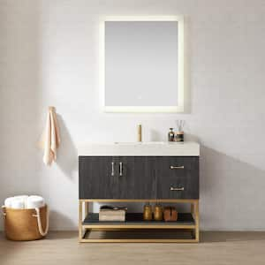 Alistair 42 in. W x 22 in. D x 33.9 in. H Single Sink Bath Vanity in North Black Oak w/ White Grain Stone Composite Top