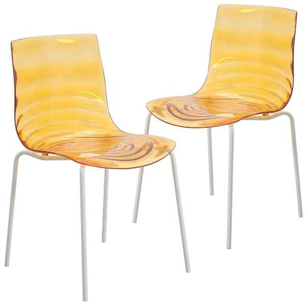 Leisuremod Dining Chair for Dining and Kitchen Room Stackable Chair in Stainless Steel White Base Set of 2 Astor Collection