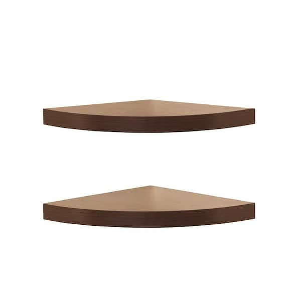 DANYA B 11.5 in. x 11.5 in. Walnut Laminate Corner Radial Shelves (Set of 2)