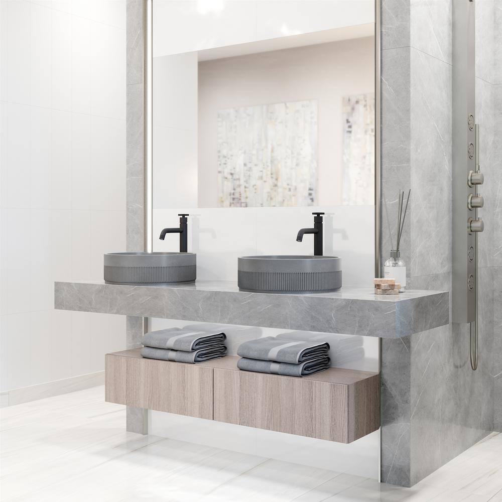 Matte Black Concrete Round Vessel Sink with Faucet