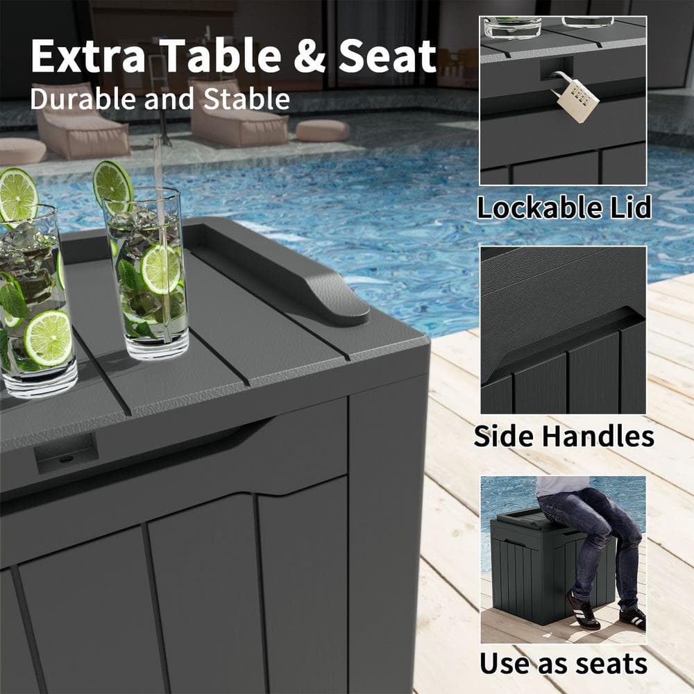 Gray Polypropylene Lockable Outdoor Deck Box with Seat