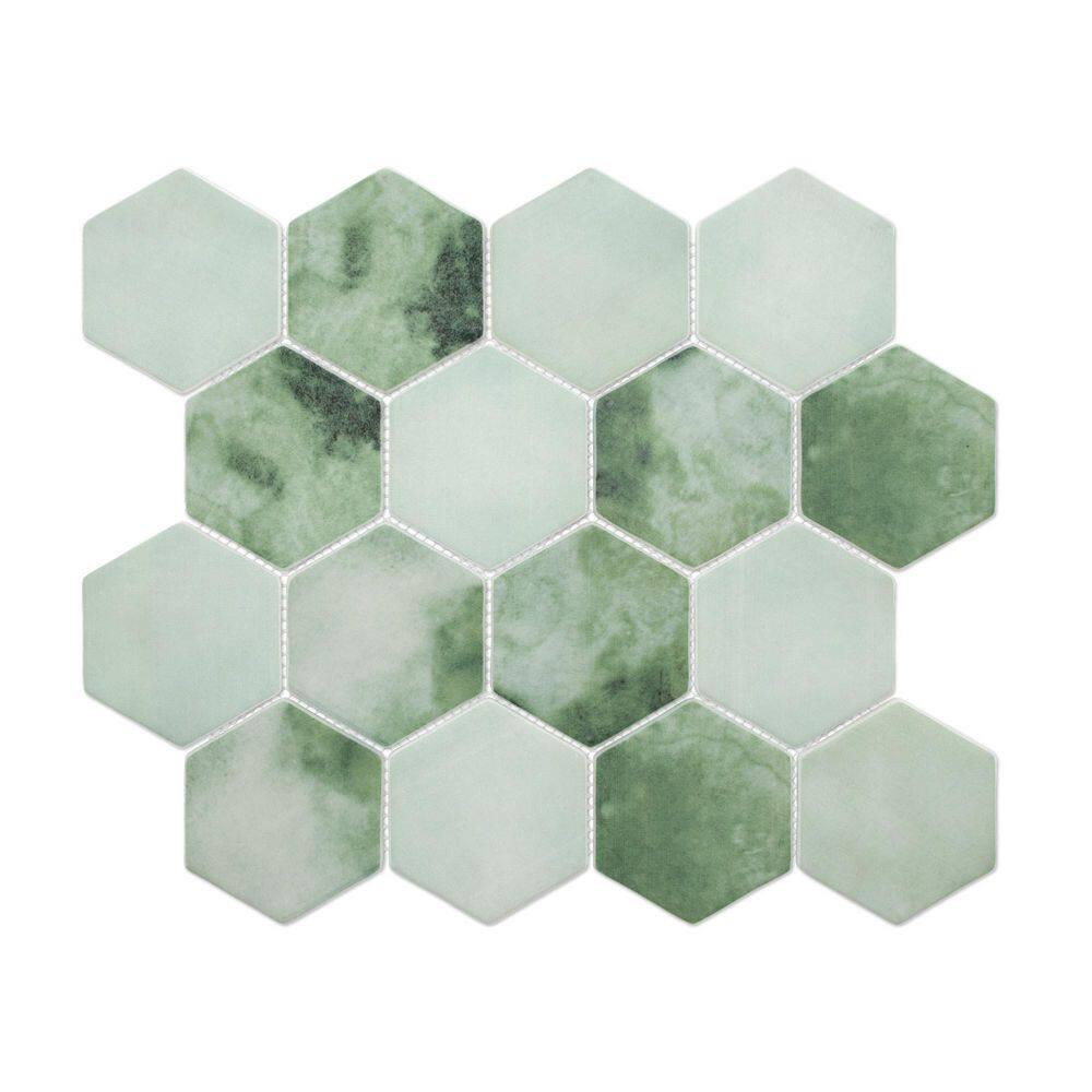 Hexagon Green Mix 11.8 in. x 10.2 in. Matte Recycled Glass Cement Looks Floor and Wall Mosaic Tile (8.86 sq. ft. /Case) price history on PriceWatchPro