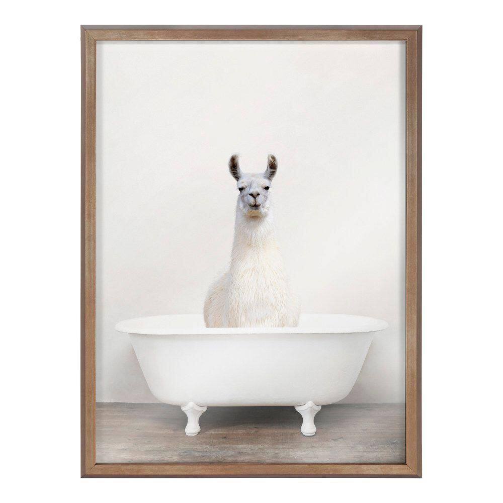 Gold Framed Alpaca in Tub Digital Art Print, 18" x 24"
