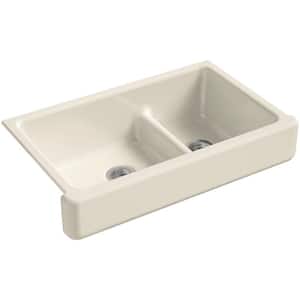 Whitehaven Farmhouse Apron-Front Cast Iron 36 in. Double Basin Kitchen Sink in Almond