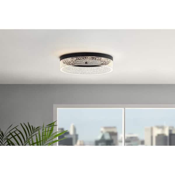 Home Decorators Collection Kipling 13.78 in. 1-Light Black LED Flush mount